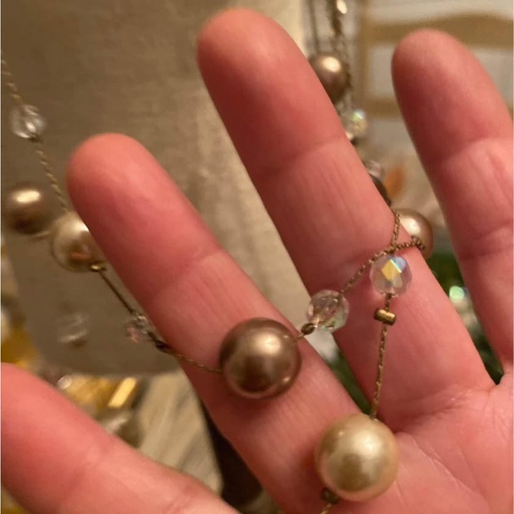 Pearl and Crystal Necklace, long length - Picture 3 of 7